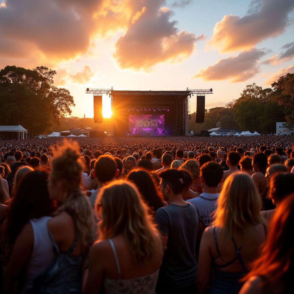 A crowd enjoying an outdoor music festival in a Sydney park