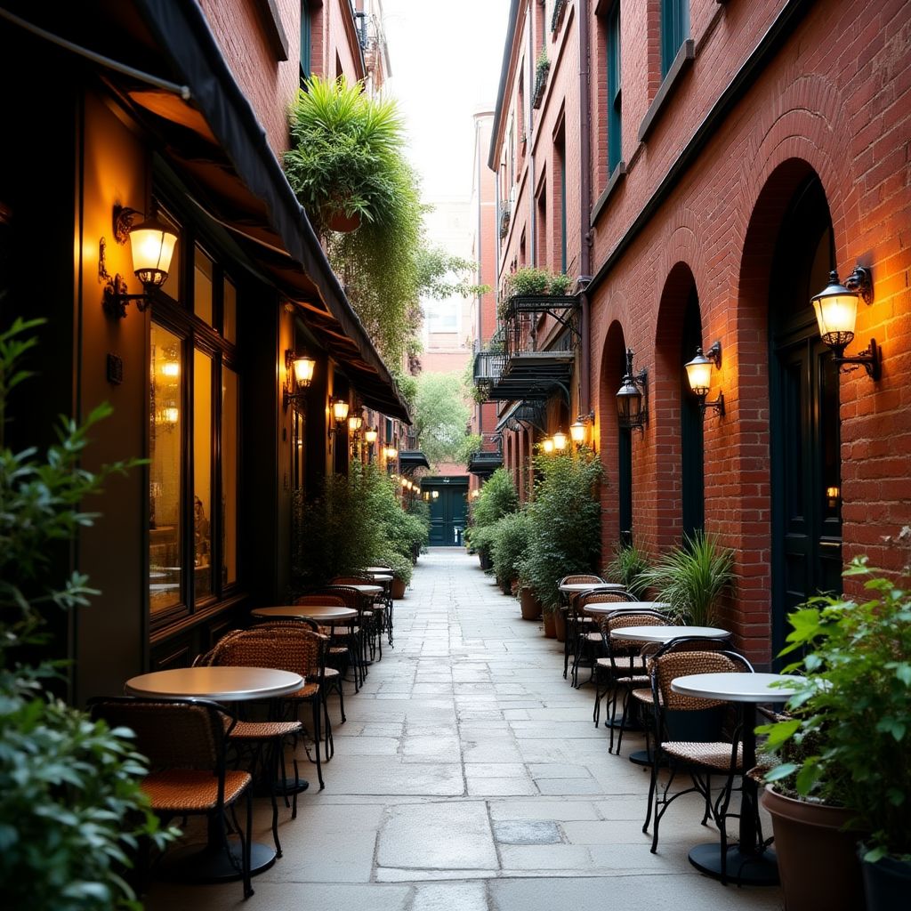 A cozy, sunlit laneway cafe in Sydney's The Rocks district