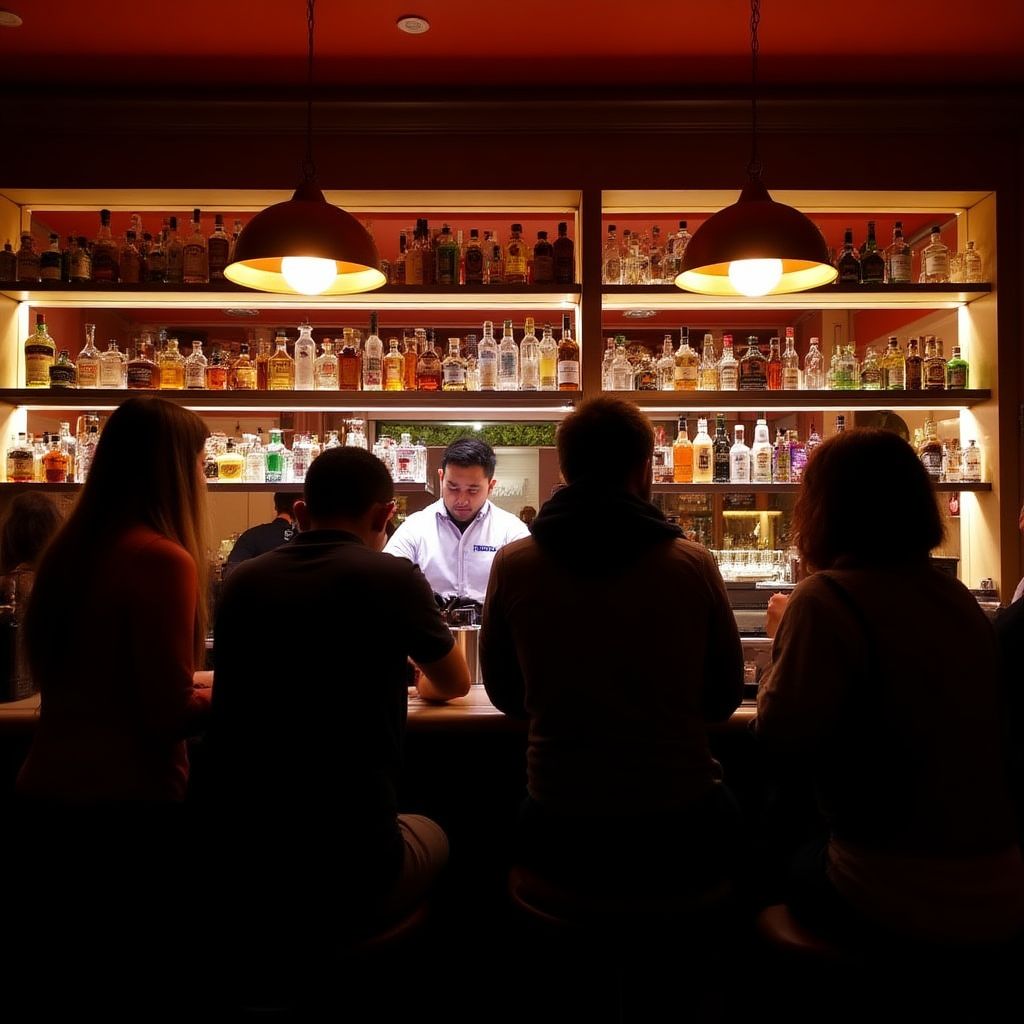 Interior of a stylish, bustling bar in Sydney at night